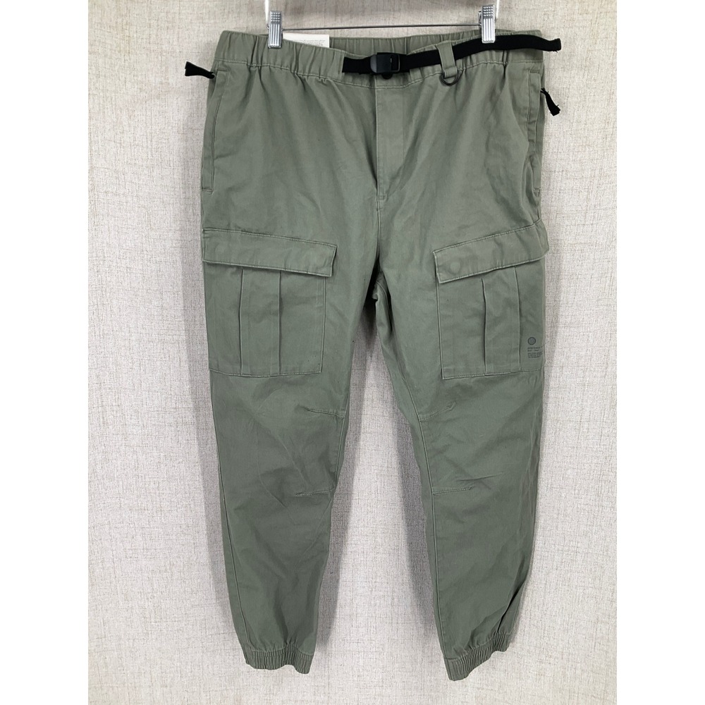 H&M Cargo Pants Mens L Green Slim Fit Stretch Utility Jogger Belted Tapered NEW